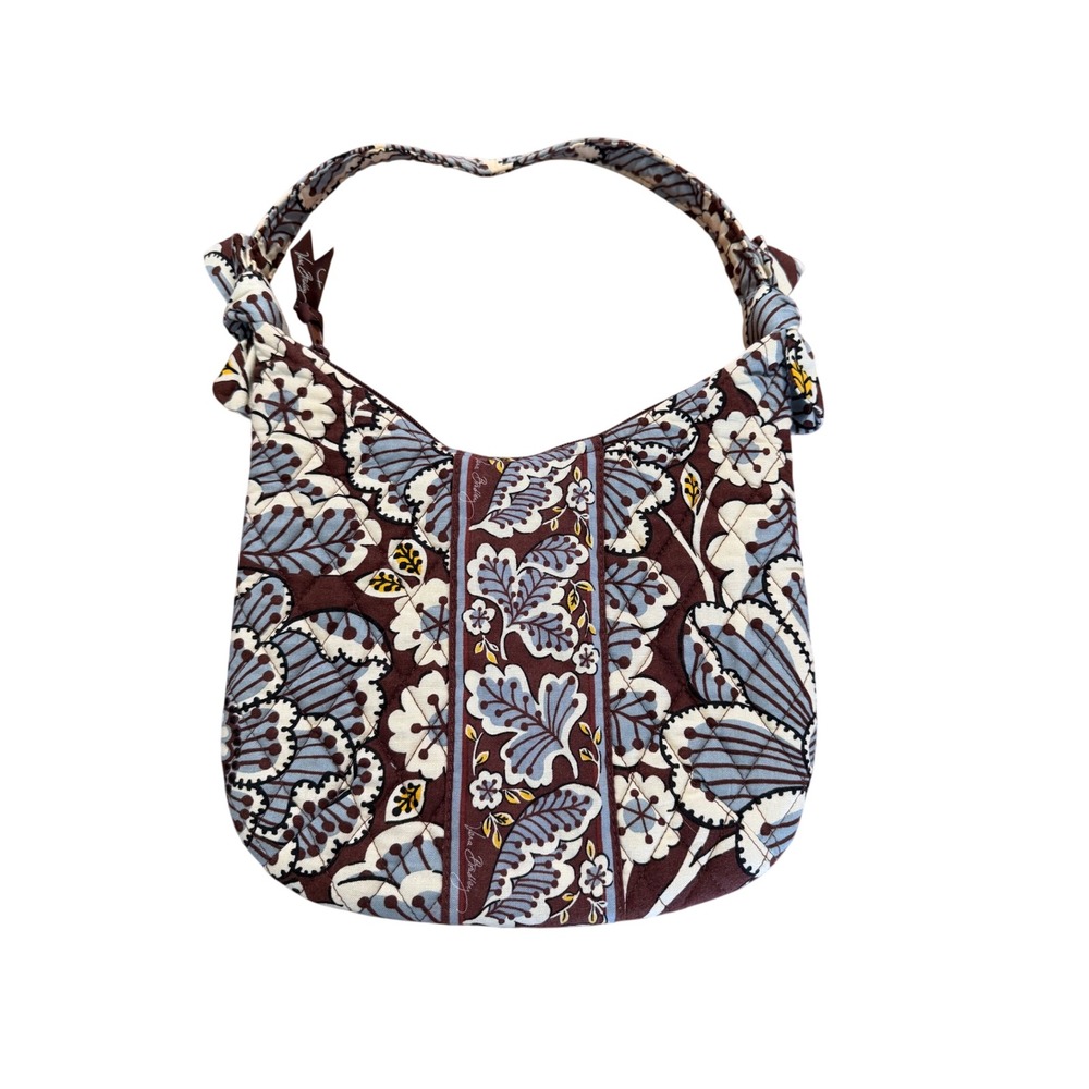 Vera Bradley Quilted Mini Hobo Shoulder Bag Brown Blue Floral Cottagecore Boho